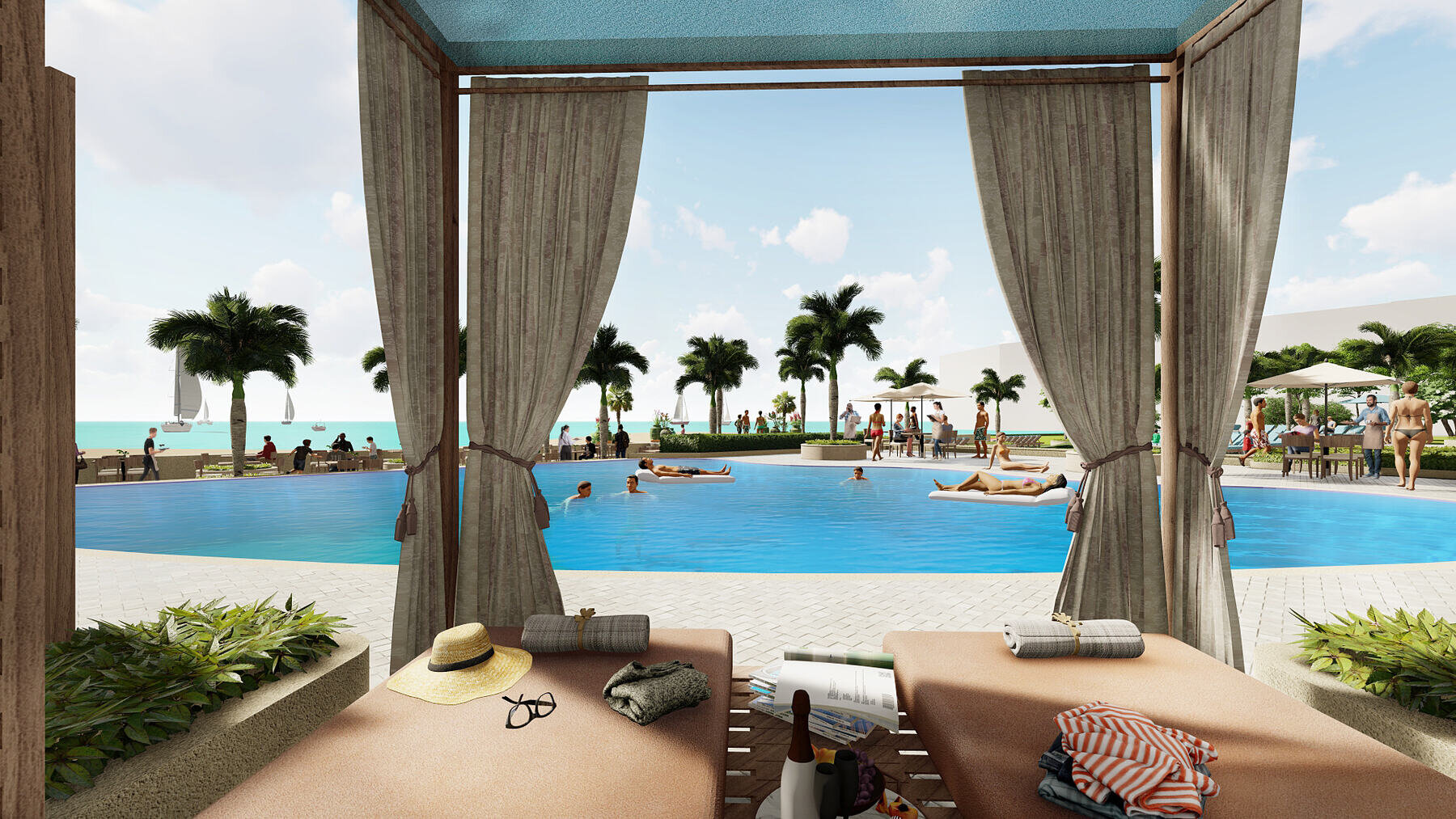 rendering of pool cabanas